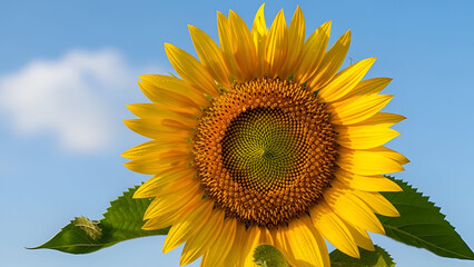 Obraz premium Bright Sunflower Bloom Against Clear Blue Sky
