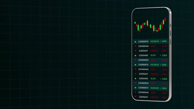 Smartphone interface showcasing a vertical technical analysis screen with live stock candlestick patterns for traders.