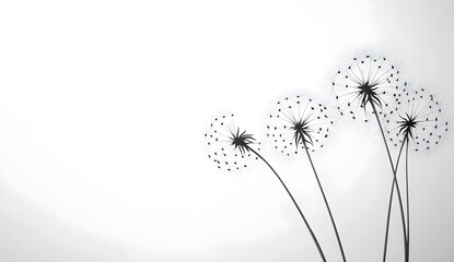 Monochrome vector illustration of abstract dandelion on white background.