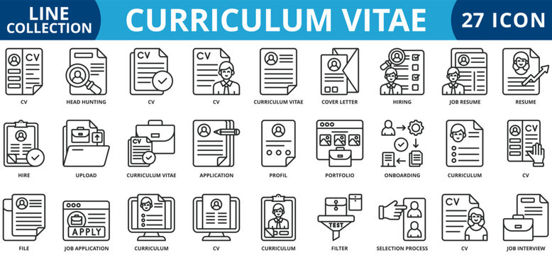 Curriculum vitae icon set outline style icon set collection vector illustration