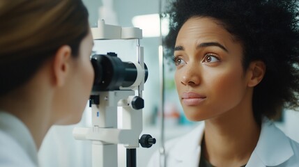 Eye Exam, Female Doctor Checking Patients Vision in Clinic