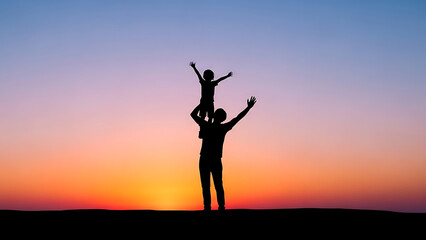 Silhouette Figures at Sunset on Horizon