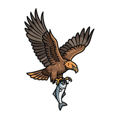 A brown eagle with a fish