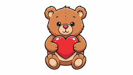 Fototapeta premium Cute cartoon teddy bear holding a red heart symbol.