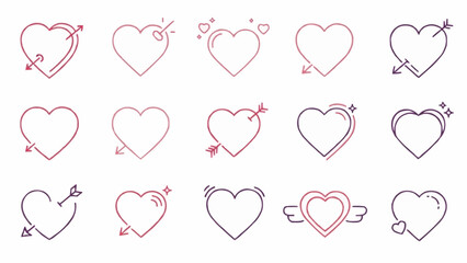 Collection of simple heart icons with arrows and wings.