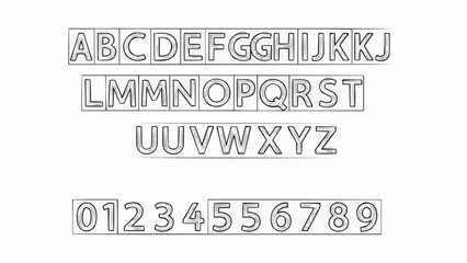 Alphabet and Numbers in Rectangular Boxes.