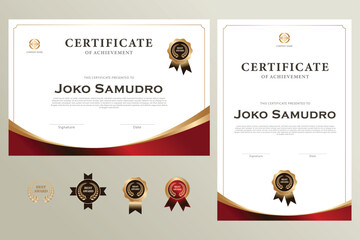 award, achievement, championship, certificate template with modern gold and red silhouette theme