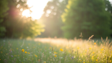 Obraz premium Sunlit Meadow with Wildflowers at Golden Hour
