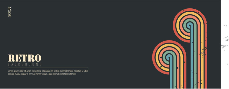 Stripe rainbow groovy. Groovy 70s style art banner with dynamic lines and retro stripes. Vintage vector illustration.