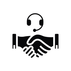Obraz premium Black silhouette icon representing customer service, support, and business partnership with a handshake and headset.