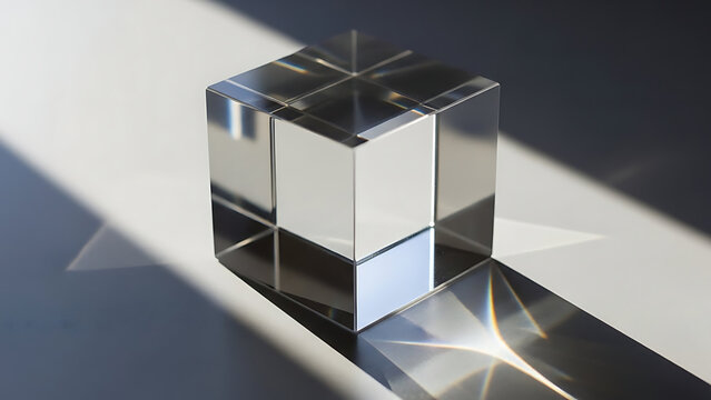 Crystal Cube on Reflective Surface