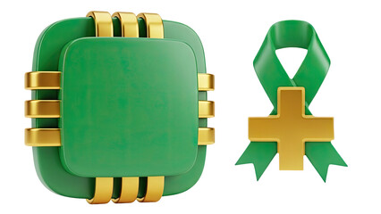 Green and Gold Medical Chip and Ribbon Symbol