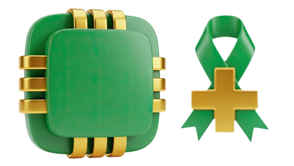 Green and Gold Medical Chip and Ribbon Symbol