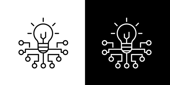 Digital innovation icon  concept featuring a glowing lightbulb connected to a complex circuit network, symbolizing creative solutions and technological advancement