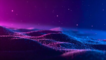 Vibrant digital landscape with glowing purple and blue waves