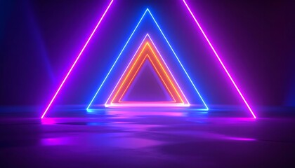 Vibrant neon triangles in purple, blue, and orange glow
