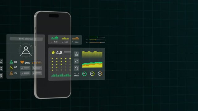 Smartphone screen displaying a 4.8 star reputation score with user feedback distribution and sentiment metrics.