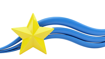Yellow Star with Blue Wavy Lines