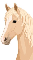 Naklejka premium Illustration of a palomino horse head, profile view, with flowing mane on a white backdrop