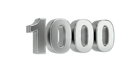 3D Silver Number 1000 on transparent background