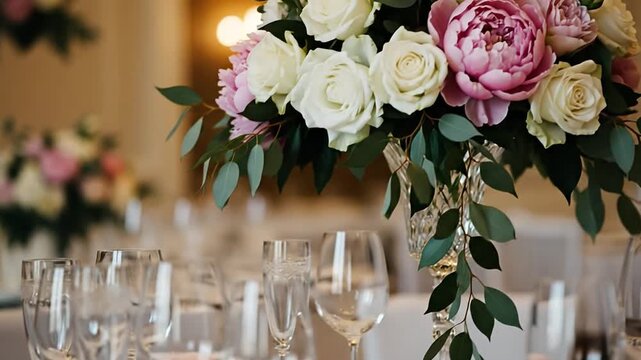 Luxurious wedding table setting with fine china and elegant florals.