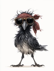 Obraz premium a funny crow with glasses and a head scarf