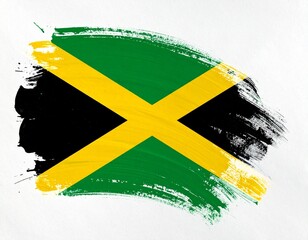 Jamaica Flag Brushstroke Design with Gold Saltire and Triangles