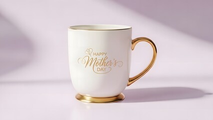 Elegant white and gold ceramic mug with cursive design