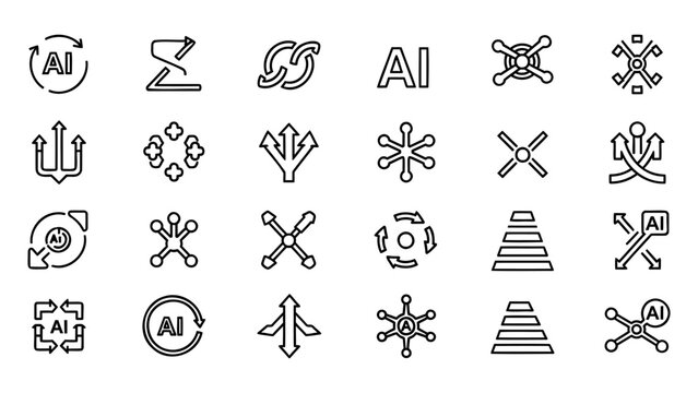 Collection of artificial intelligence-themed icons on a clean white background