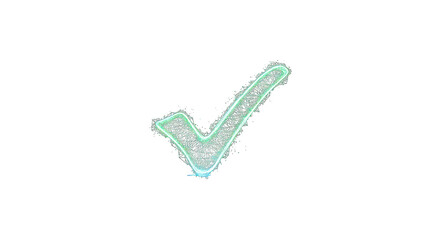 Abstract Digital Check Mark with Glowing Particles on Black Background