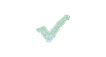 Abstract Digital Check Mark with Glowing Particles on Black Background