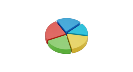 Colorful 3D Pie Chart with Separated Slices on Black Background