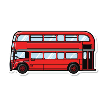 A cartoon-style illustration of a red double-decker bus