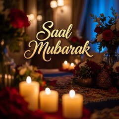 Saal Mubarak greeting with candles and flowers