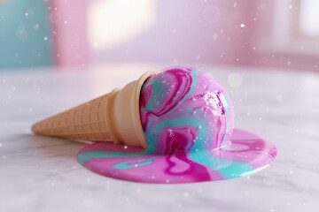 Generative AI: Enchanted Pastel Melting Ice Cream on Table