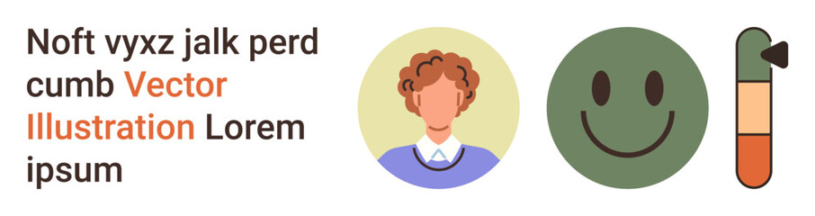 Obraz premium Emotional well-being, user interface design, health tracking, satisfaction analytics, app development, social media design. Portrait of a person, happy face and progress bar. Emotional well-being