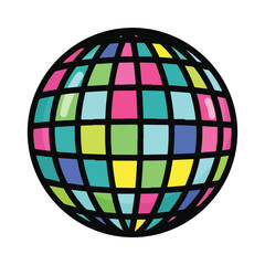 A colorful disco ball with a black outline