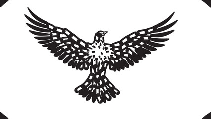 Obraz premium Soaring Eagle Silhouette: A majestic eagle with widespread wings, rendered in striking black and white, against a stark backdrop, evoking a sense of freedom, strength and soaring ambition.