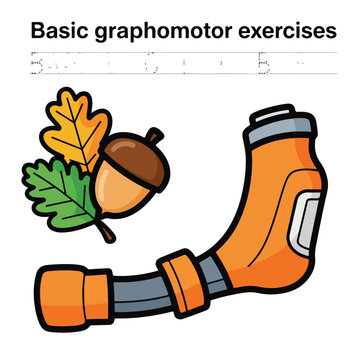 A colorful illustration of an orange tube with leaves and acorn