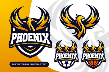 Phoenix Mascot Logo Template for Gaming, Soccer, or Basketball Team. Vector Mascot Logo for E-sports or Sports Tournament