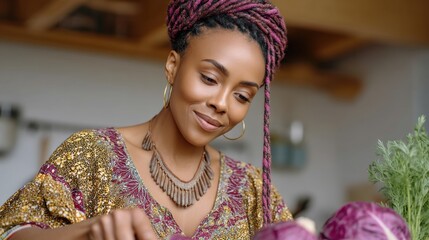 A Radiant Scene of Friendship and Harvest Celebration: A Woman in a Shimmering Gold Dress Surrounded by Pink Flowers