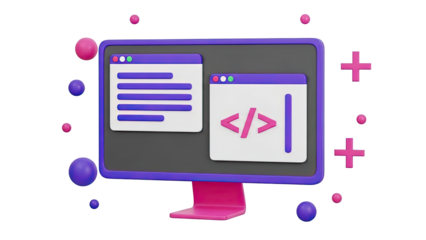 3D Computer Monitor with Code and Symbols