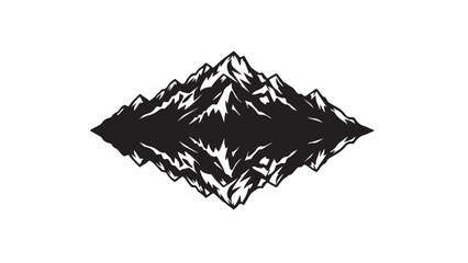 Naklejka premium Mountain Reflection Silhouette: A striking monochrome silhouette of a majestic mountain range reflected in tranquil water, a perfect blend of natural beauty and graphic design.
