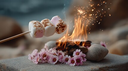 A Delightful Narrative of Friendship: Friends Roast Marshmallows and Share Stories Under a Starry Sky