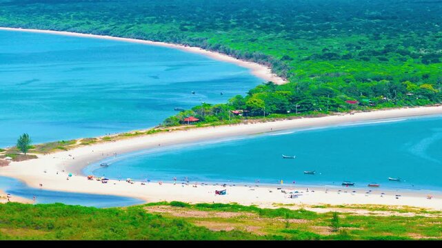 Aerial view of Ilha do Mel, a famous destination on the coast of Paran&aacute;, Brazil, renowned for its natural beauty and pristine beaches.