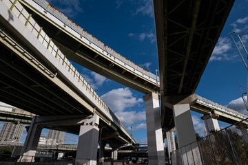 大阪、橋、城市、山、道路、風光、交通、青空、雲