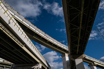 大阪、橋、城市、山、道路、風光、交通、青空、雲