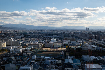 大阪、橋、城市、山、道路、風光、交通、青空、雲