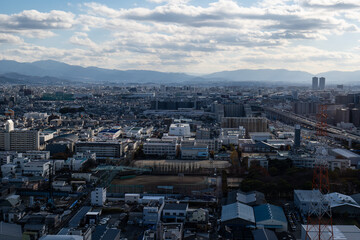 大阪、橋、城市、山、道路、風光、交通、青空、雲