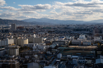 大阪、橋、城市、山、道路、風光、交通、青空、雲